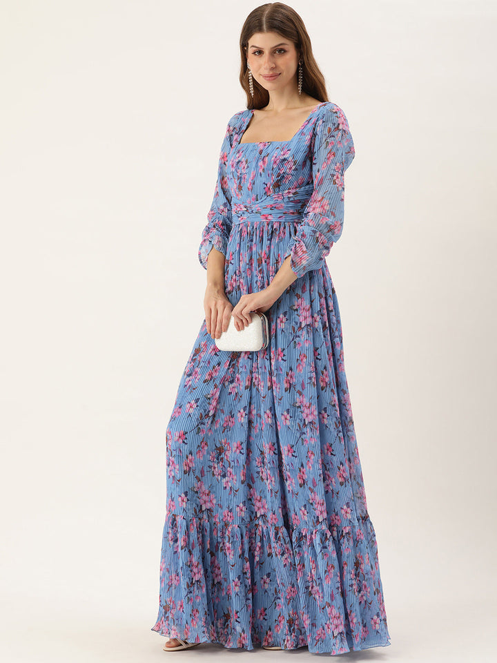 Blue-Georgette-Digital-Printed-Pleated-Gown