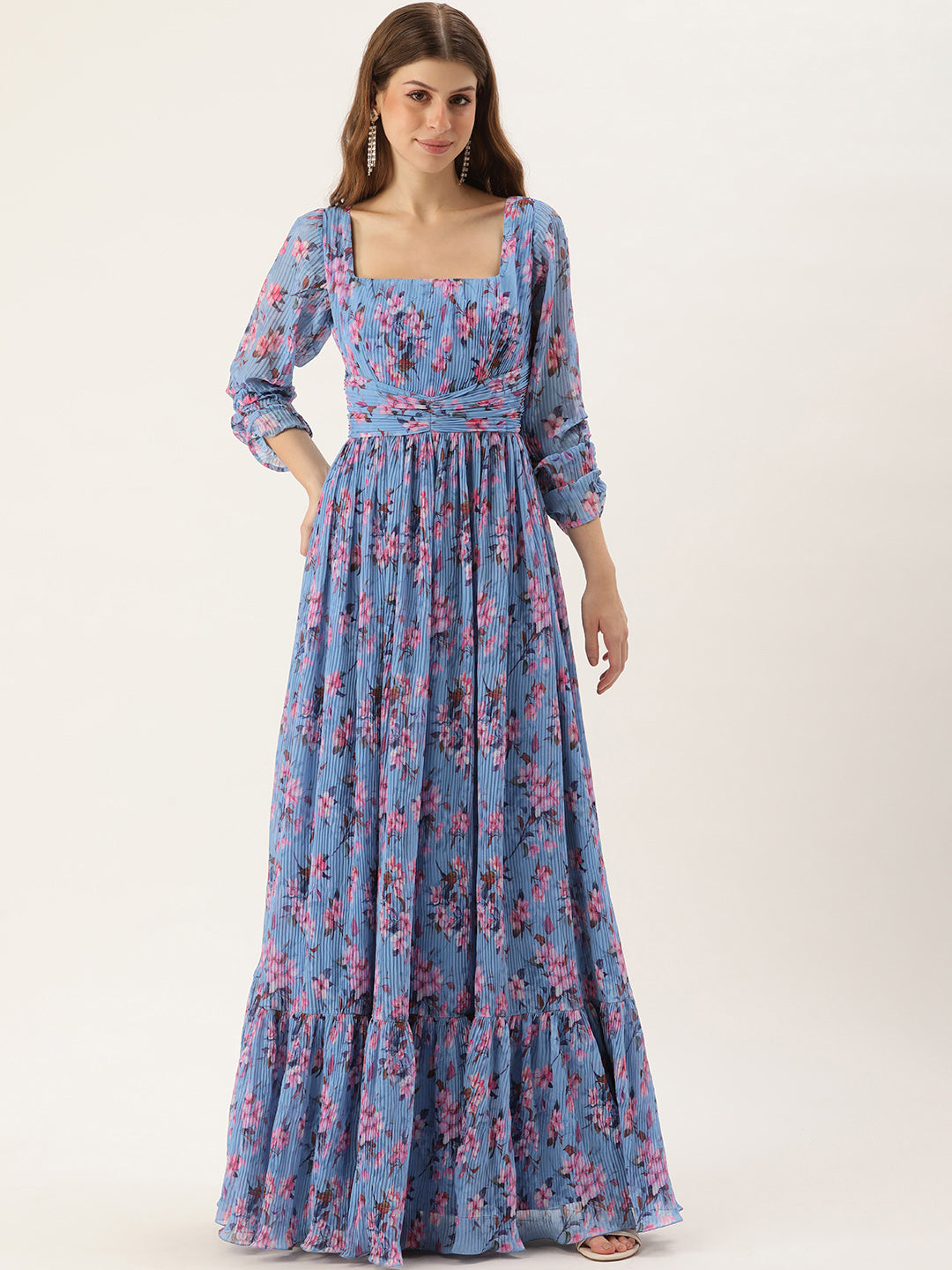 Blue-Georgette-Digital-Printed-Pleated-Gown