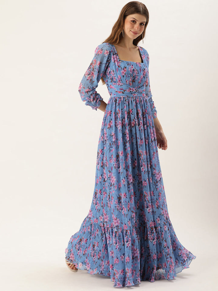 Blue-Georgette-Digital-Printed-Pleated-Gown