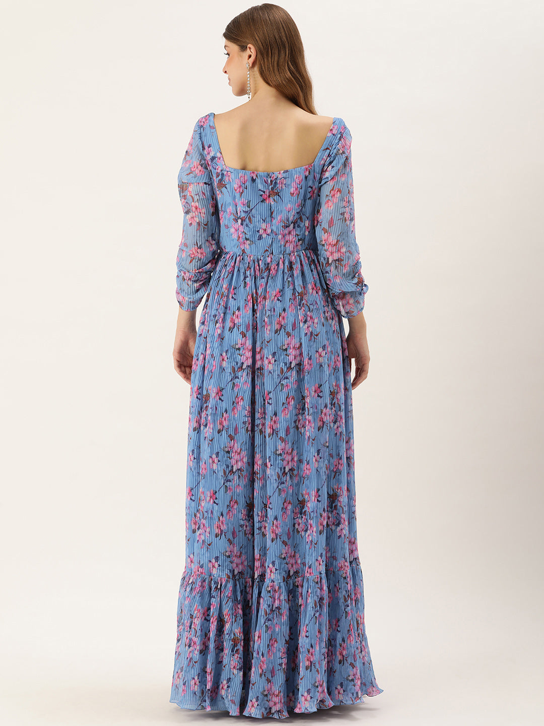 Blue-Georgette-Digital-Printed-Pleated-Gown