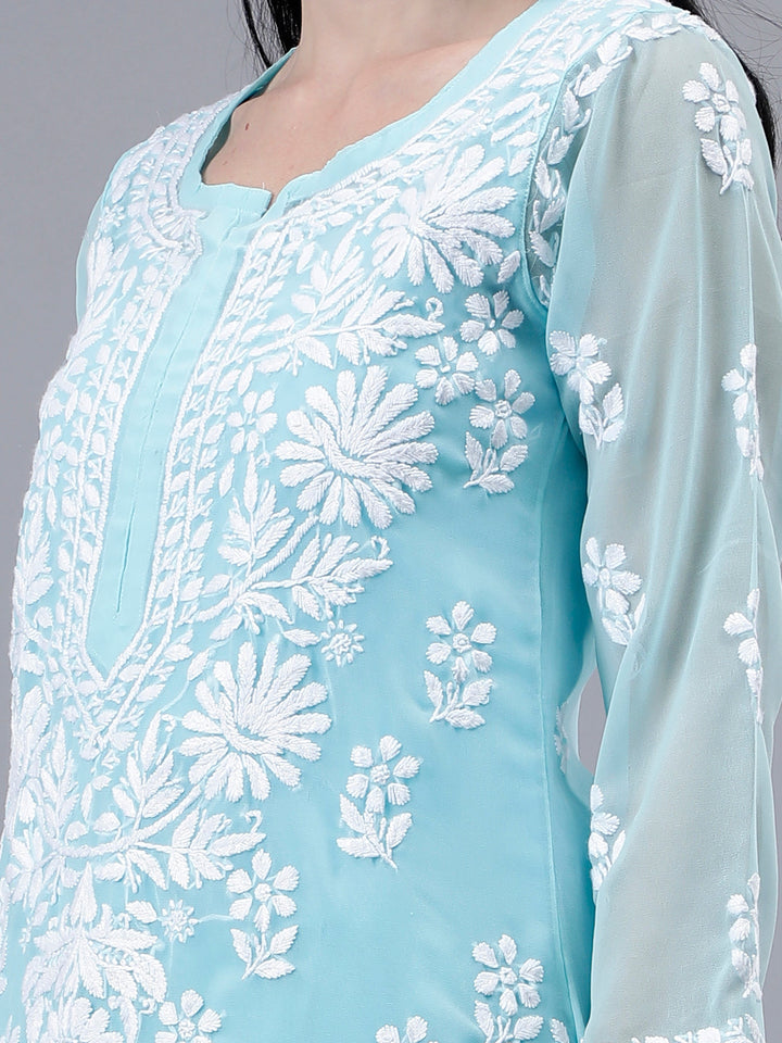 Blue-Georgette-Embroidered-Chikankari-2-Piece-Kurta-Set