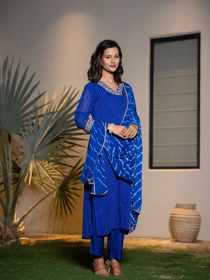 Blue-Georgette-Lehriya-Straight-3-Piece-Kurta-Set