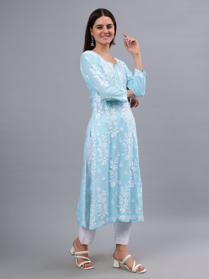 Blue-Modal-Hand-Embroidery-Chikankari-Kurti