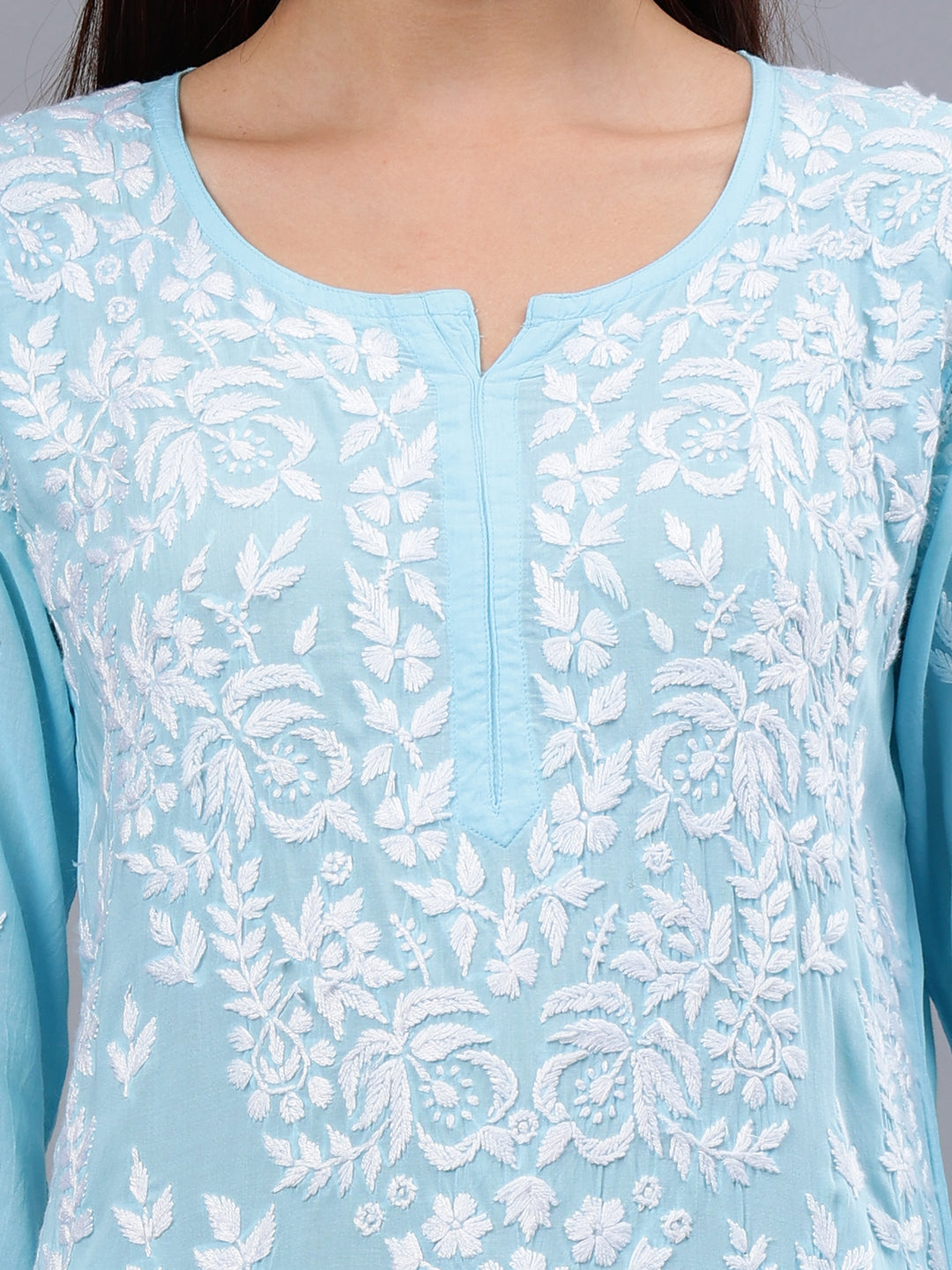 Blue-Modal-Hand-Embroidery-Chikankari-Kurti