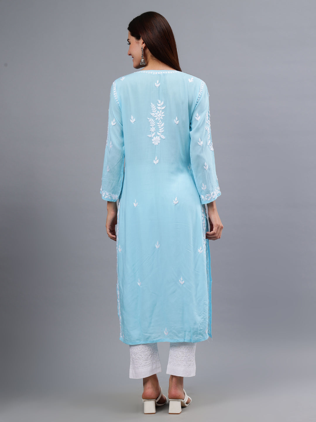 Blue Modal Hand Embroidered Chikankari Kurti