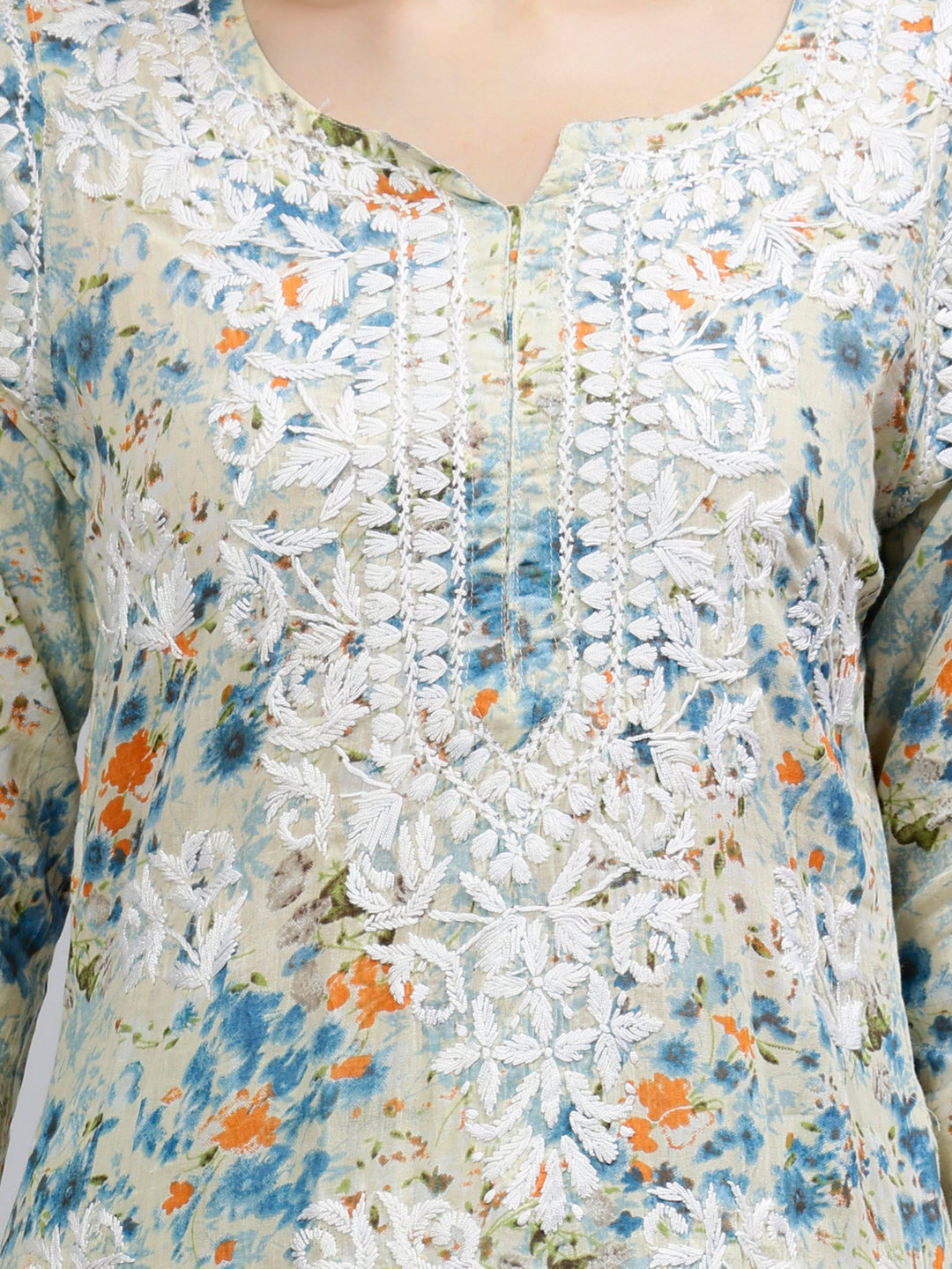 Blue-Mulmul-Embroidered-Chikankari-Kurta-With-Palazzo-Set