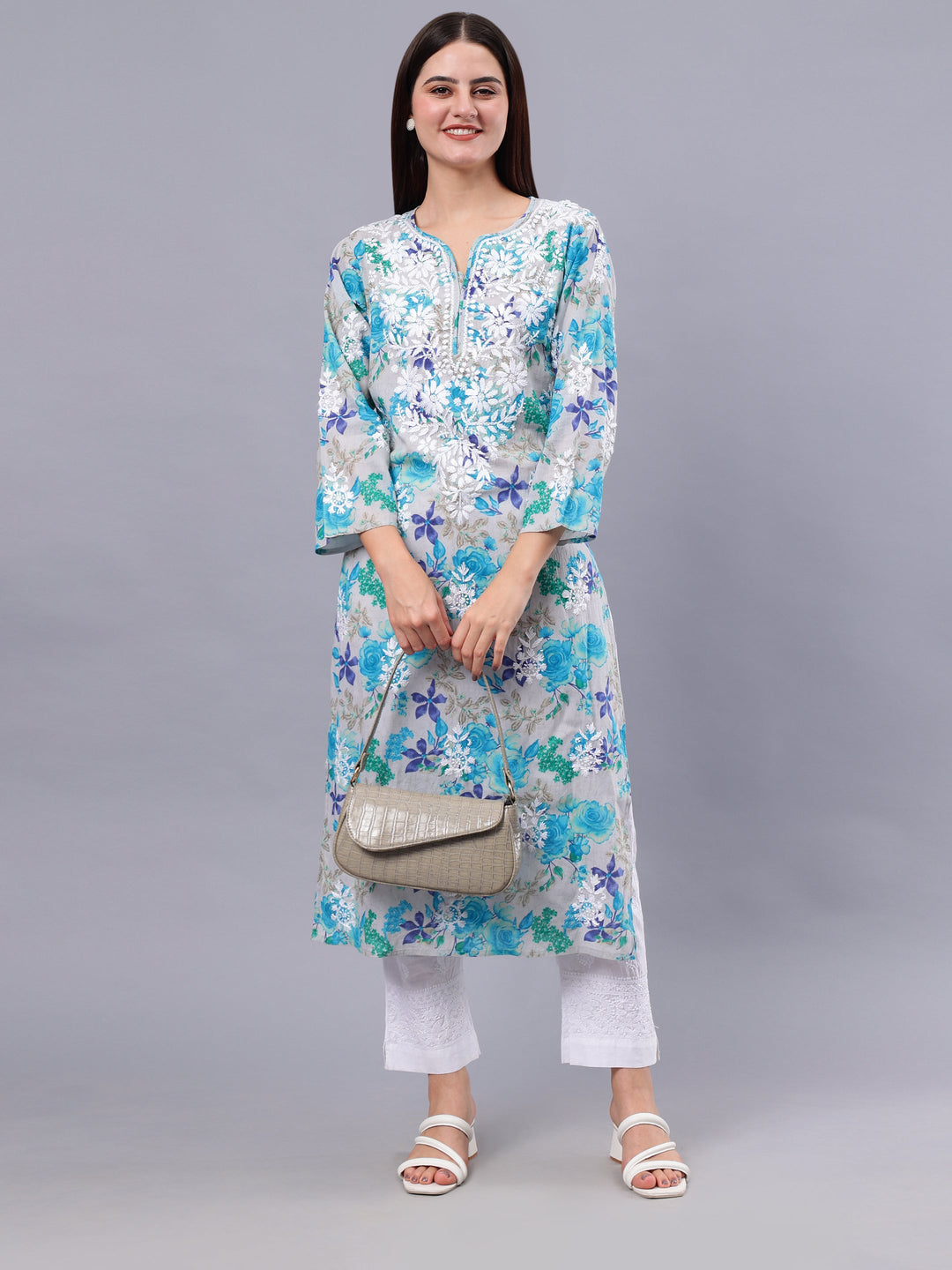 Blue-Mulmul-Embroidered-Chikankari-Kurti