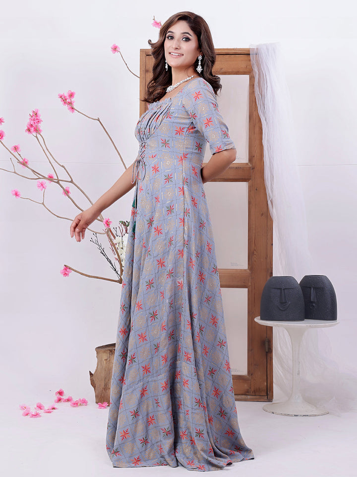 Blue-Muslin-Foil-Print-Floor-Length-Gown