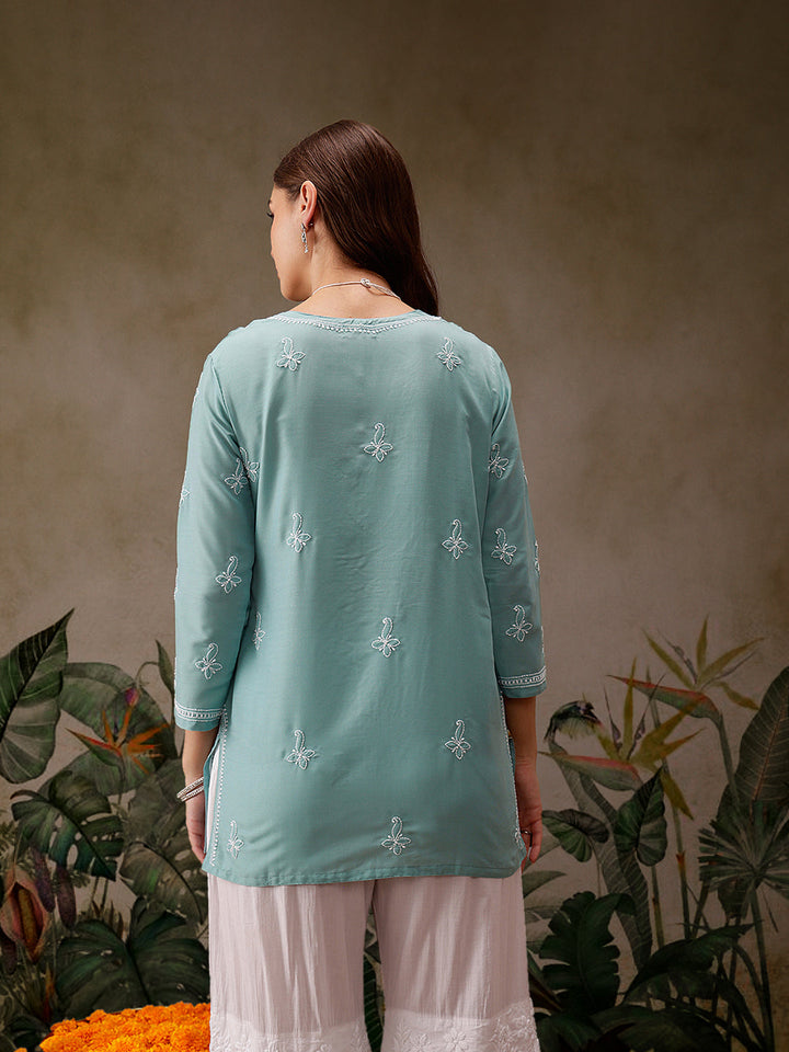 Blue Muslin Lucknowi Chikankari Tunic Only