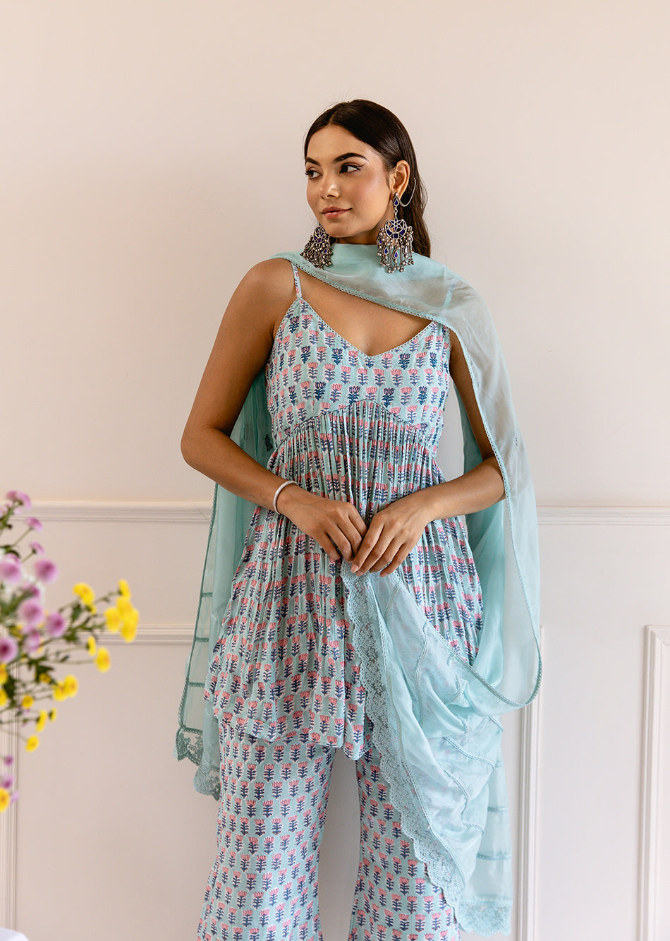 Blue-Muslin-Silk-Printed-Strappy-3-Piece-Kurta-Set