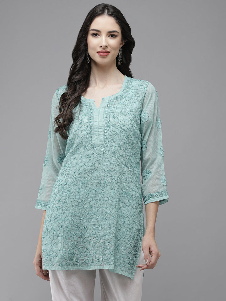 Blue Original Kota Chikankari Tunic With Slip