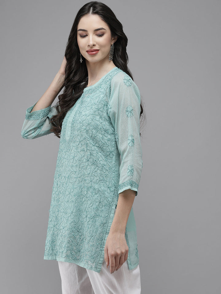 Blue Original Kota Chikankari Tunic With Slip