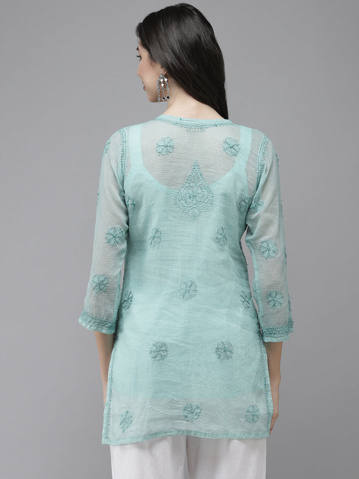 Blue Original Kota Chikankari Tunic With Slip