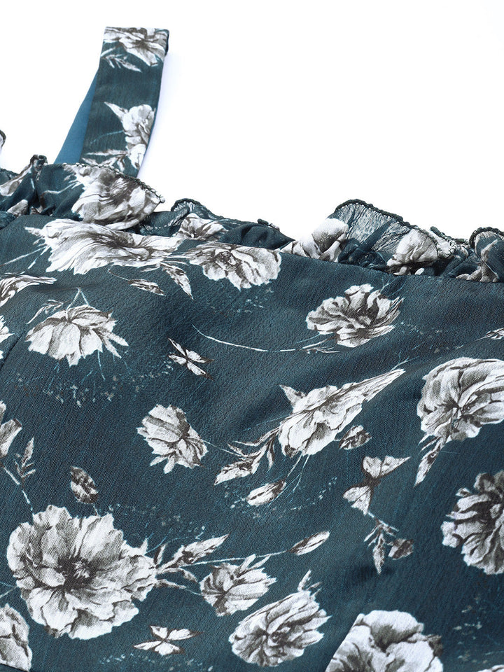 Blue-Polyester-Digital-Printed-Chinon-Dress