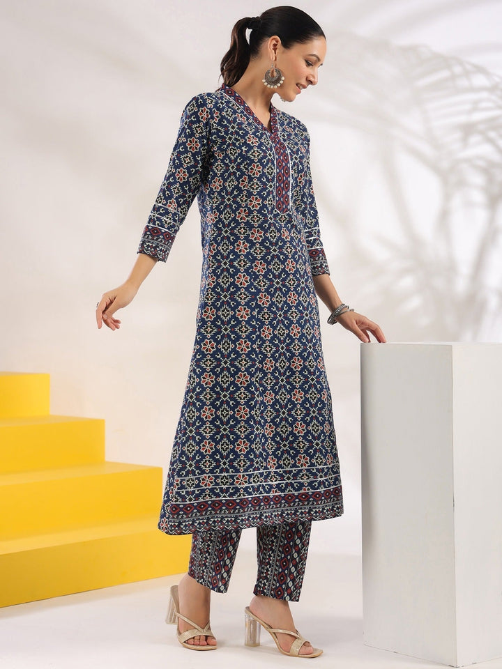 Blue-Cotton-Geometric-Print-A-Line-2-Piece-Kurta-Set