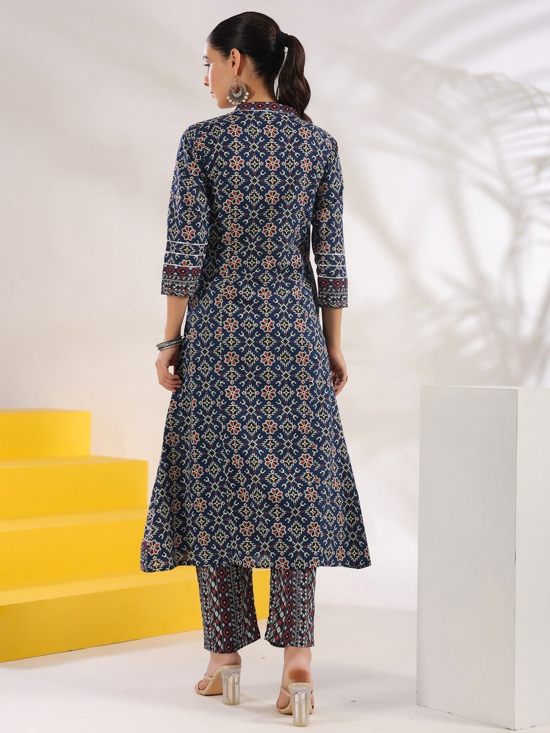 Blue-Cotton-Geometric-Print-A-Line-2-Piece-Kurta-Set