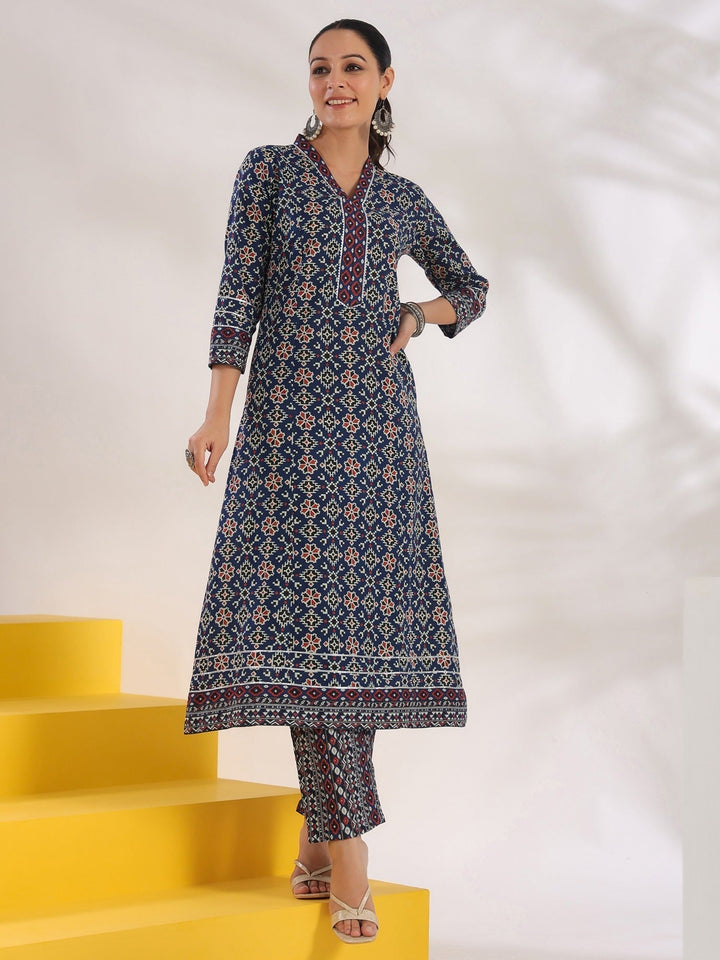 Blue-Cotton-Geometric-Print-A-Line-2-Piece-Kurta-Set