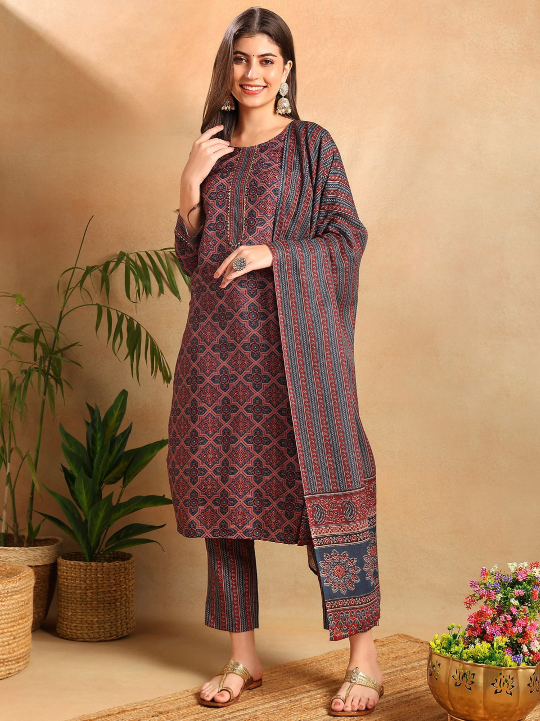 ZERESOUQ-Blue-Rayon-Blend-Ethnic-Motifs-Printed-3-Piece-Kurta-Set