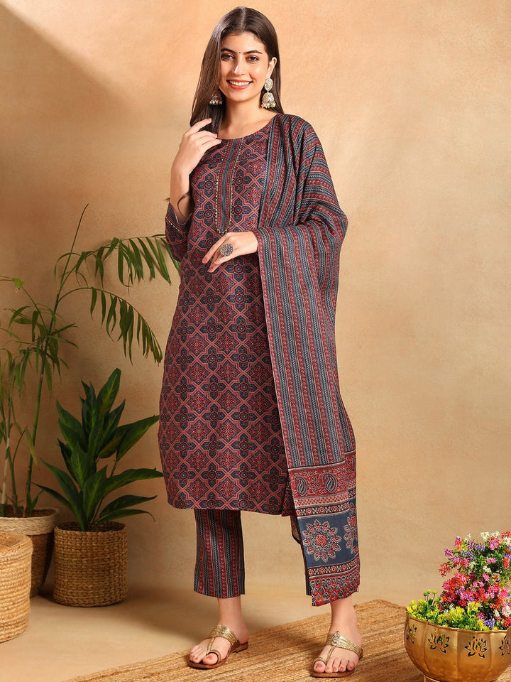 Blue-Rayon-Blend-Ethnic-Motifs-Printed-3-Piece-Kurta-Set