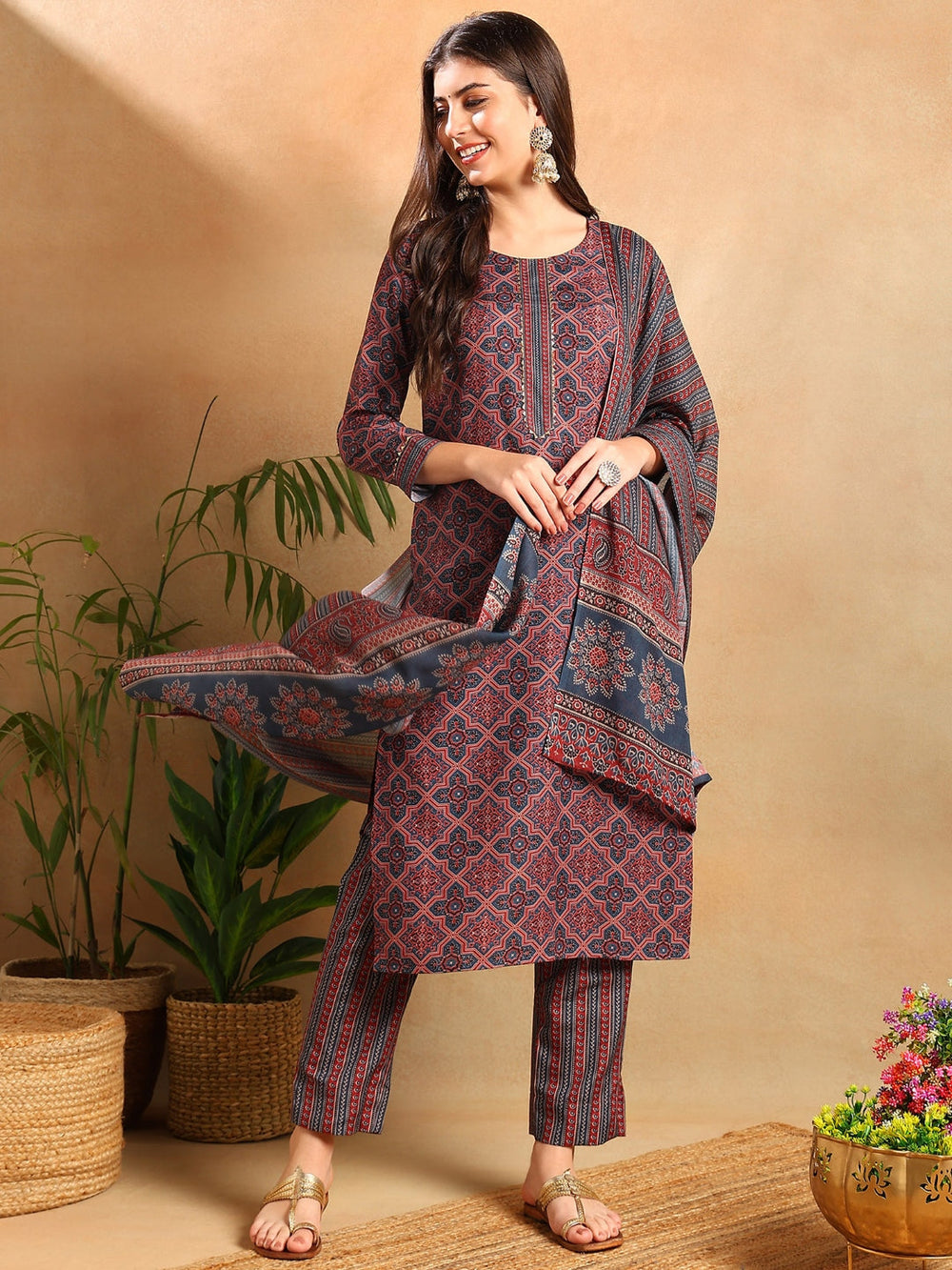 Blue-Rayon-Blend-Ethnic-Motifs-Printed-3-Piece-Kurta-Set