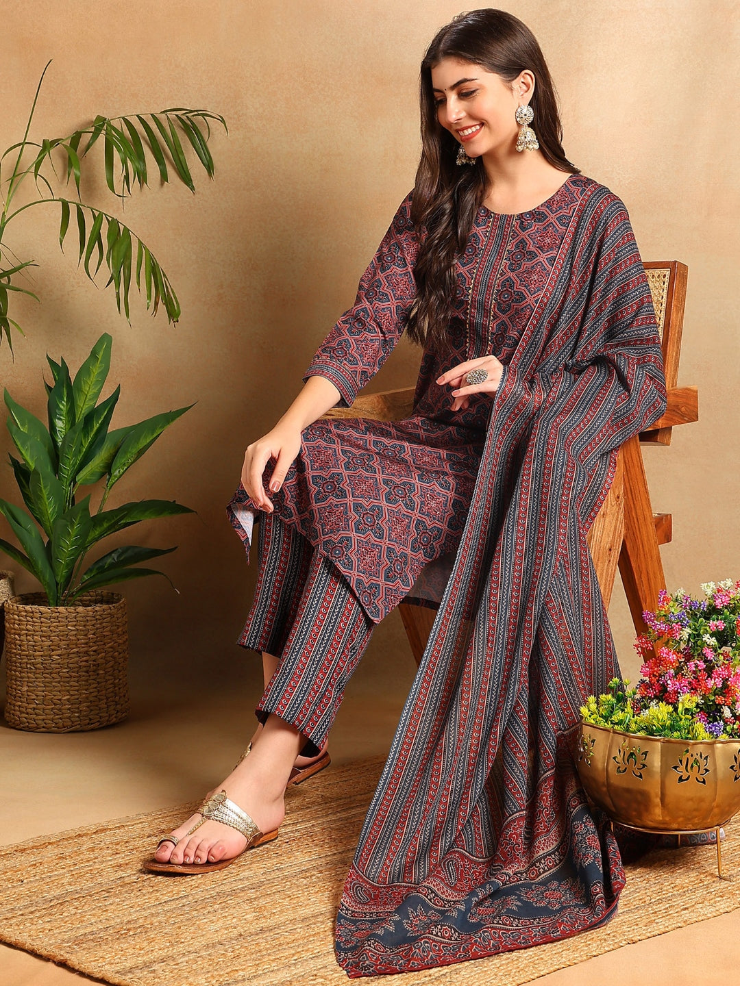 Blue-Rayon-Blend-Ethnic-Motifs-Printed-3-Piece-Kurta-Set