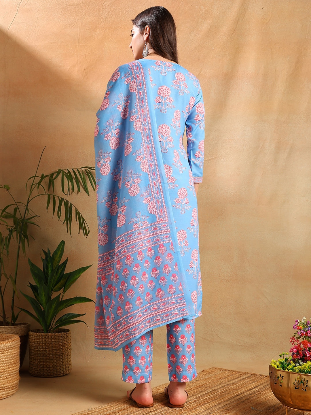 ZERESOUQ-Blue-Rayon-Blend-Floral-Printed-Straight-3-Piece-Kurta-Set