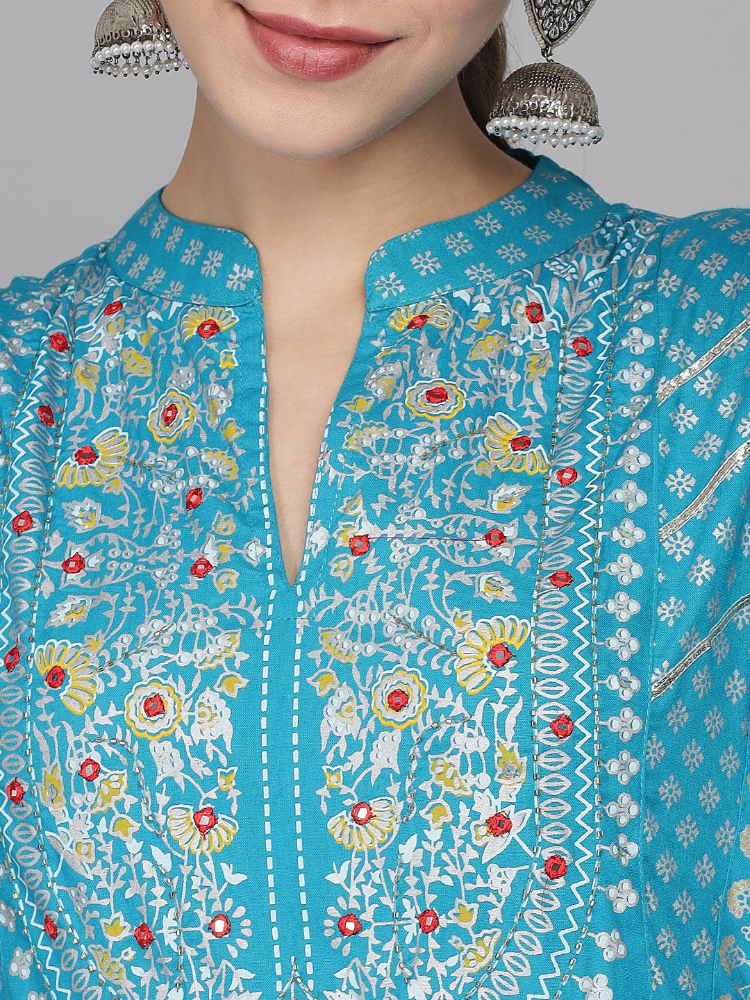 Blue Rayon Kurta With Trousers With Dupatta