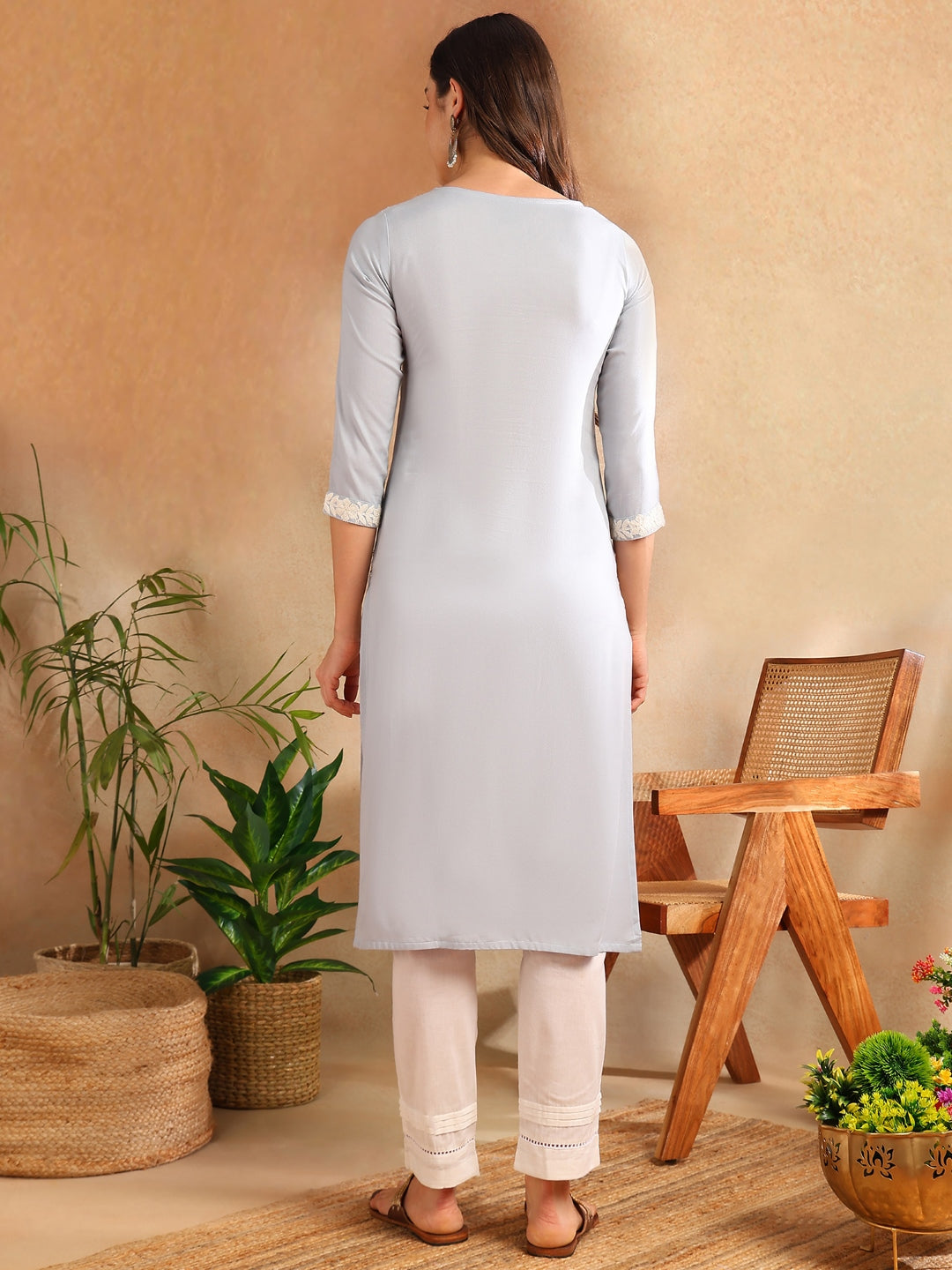 Blue-Rayon-Solid-Embroidered-Straight-Kurta