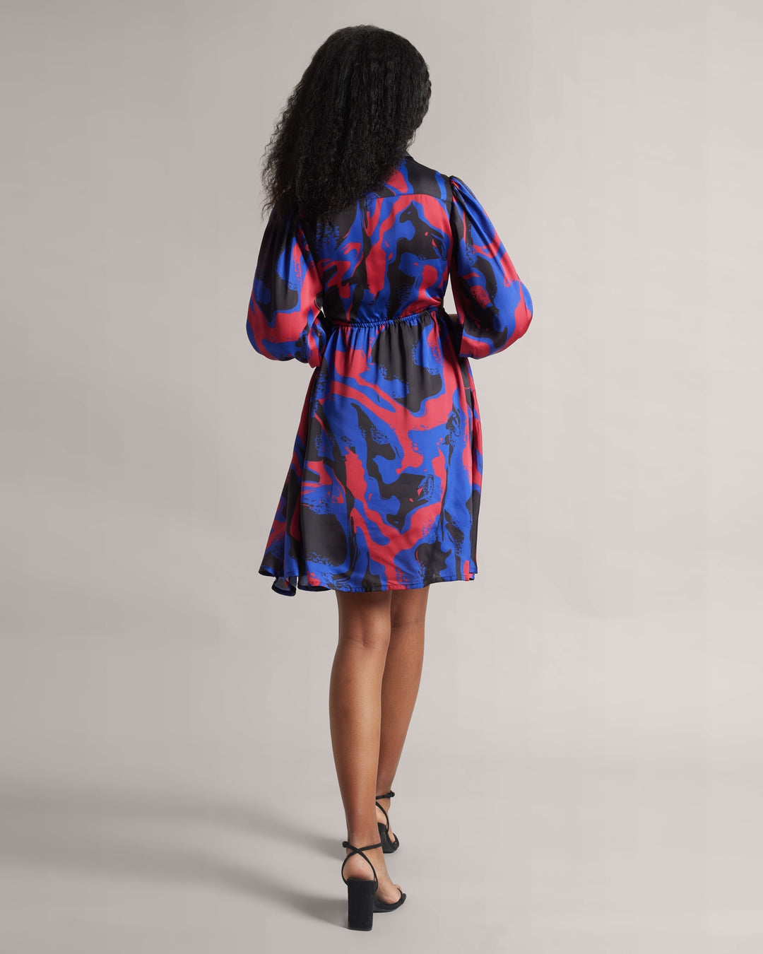 Blue Satin Abstract Print Mini Dress