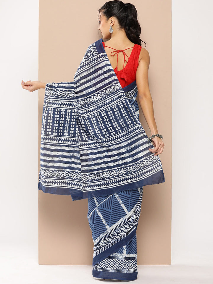 Blue-Mulmul-Cotton-Striped-Sarees-With-Unstitched-Blouse