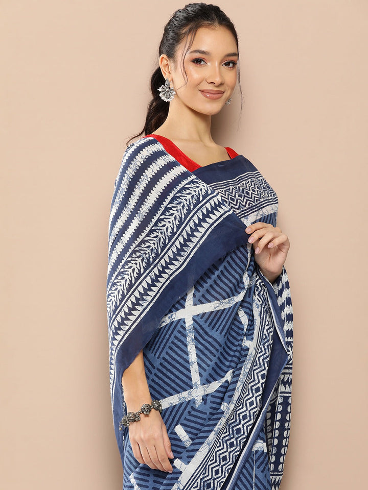 Blue-Mulmul-Cotton-Striped-Sarees-With-Unstitched-Blouse