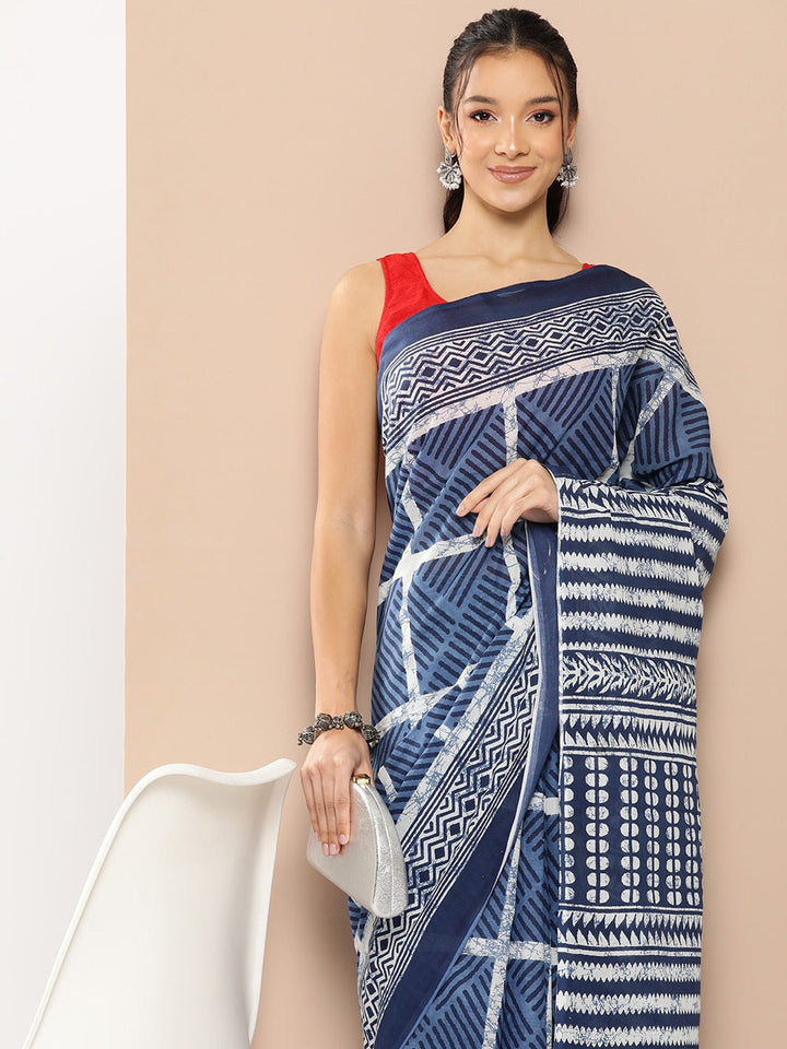 Blue-Mulmul-Cotton-Striped-Sarees-With-Unstitched-Blouse