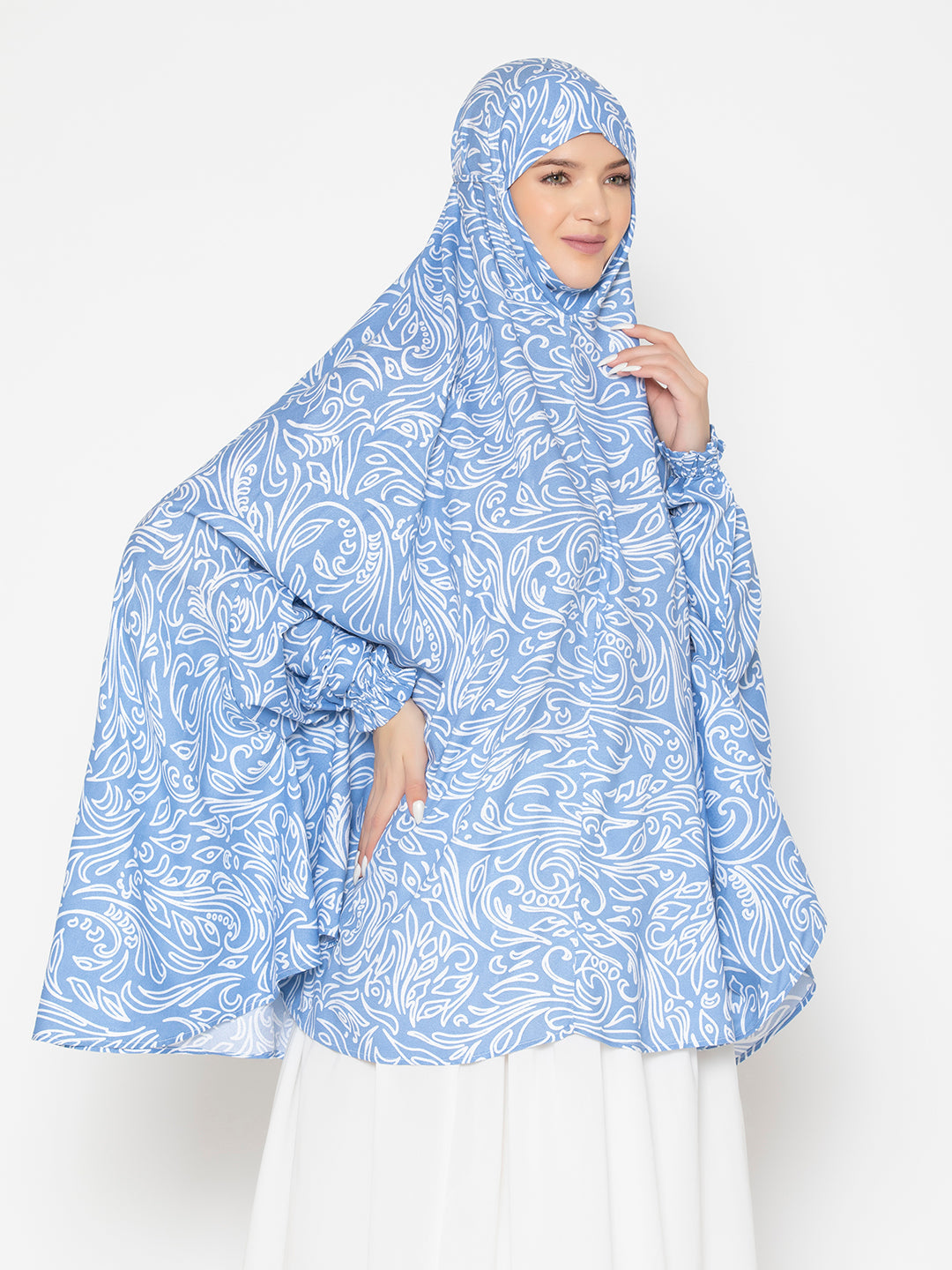 Blue-Viscose-Lily-Blossom-Serene-Namaz-Dupatta