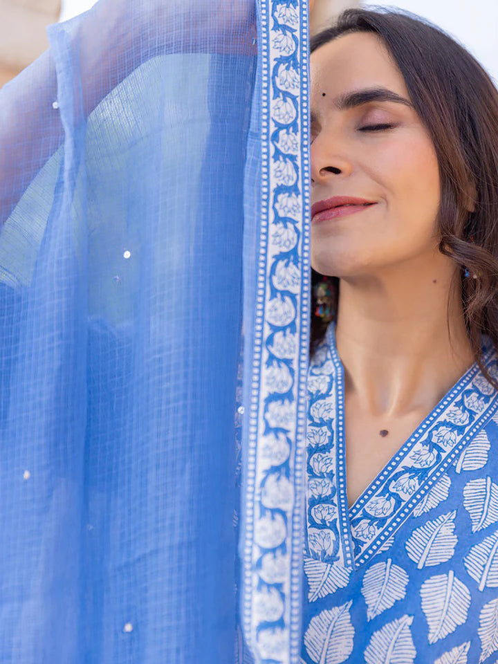 ZERESOUQ-Blue-Viscose-Rayon-Paisley-Print-Straight-3-Piece-Kurta-Set