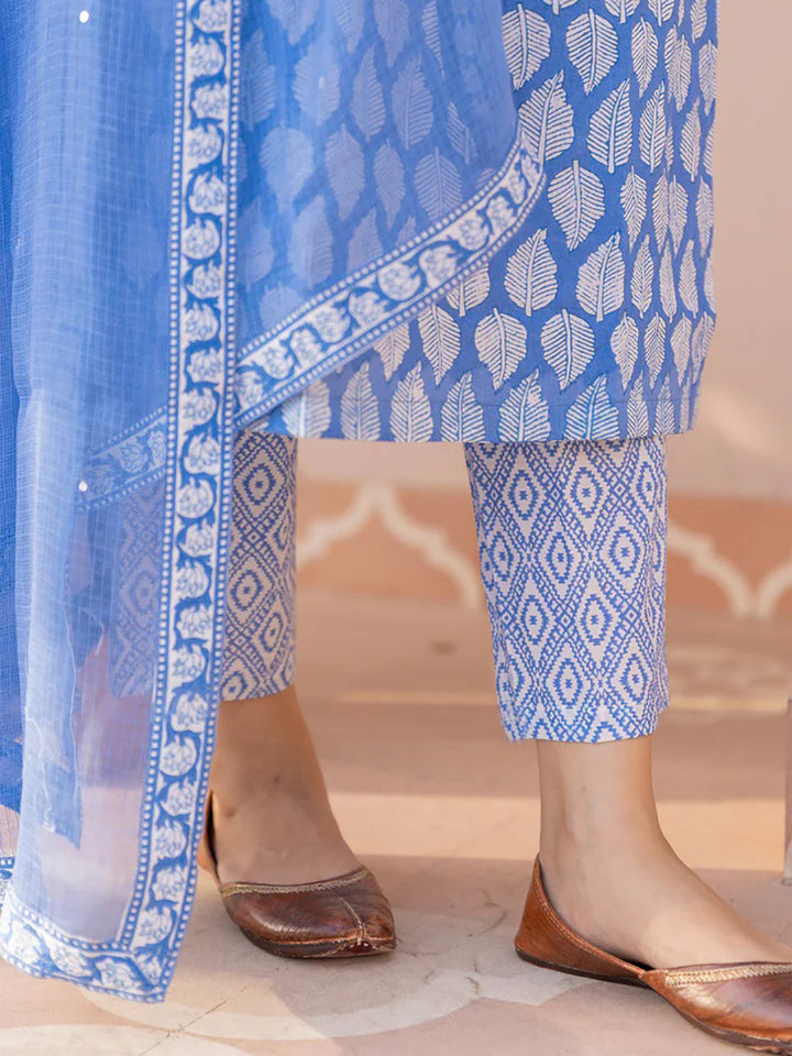 ZERESOUQ-Blue-Viscose-Rayon-Paisley-Print-Straight-3-Piece-Kurta-Set