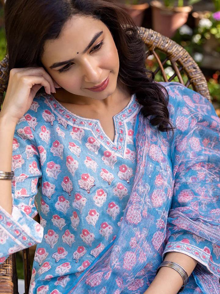 ZERESOUQ-Blue-Viscose-Rayon-Printed-Straight-3-Piece-Kurta-Sets