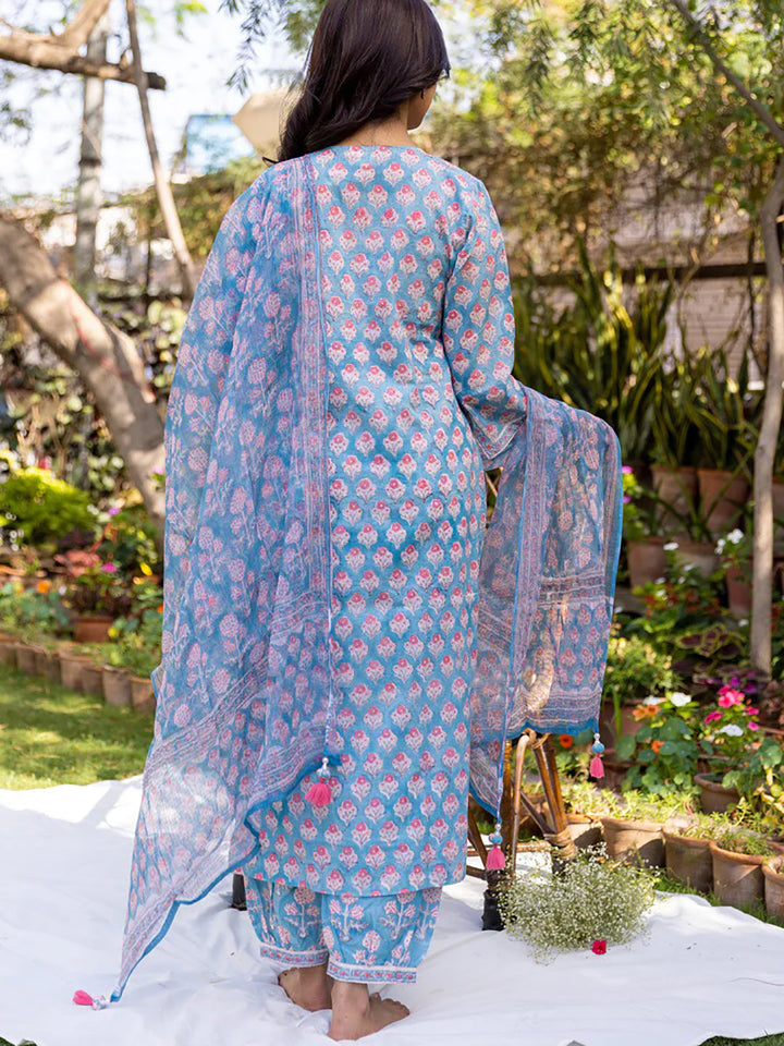 ZERESOUQ-Blue-Viscose-Rayon-Printed-Straight-3-Piece-Kurta-Sets