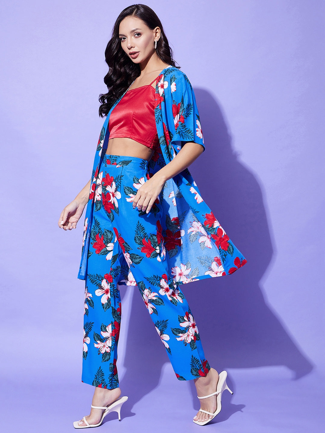 Blue-&-Red-Rayon-&-Satin-Shrug-Top-And-Trousers-3-Piece-Set