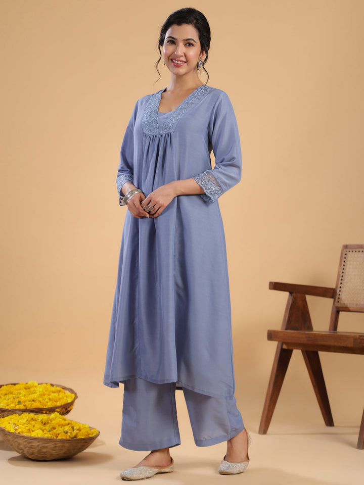 Blue-&-Sage-Muslin-Gathering-2-Piece-Kurta-Set