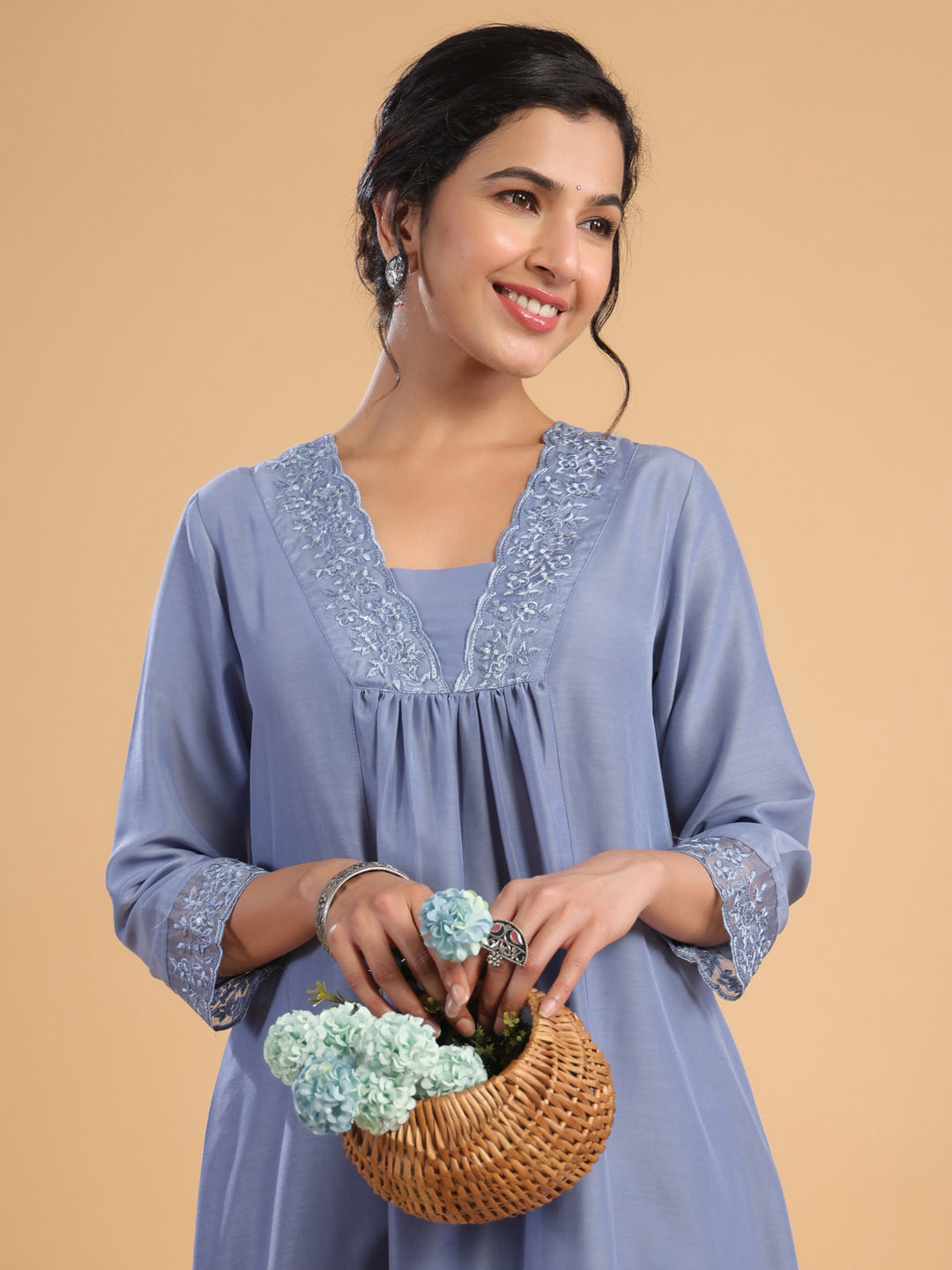 Blue-&-Sage-Muslin-Gathering-2-Piece-Kurta-Set