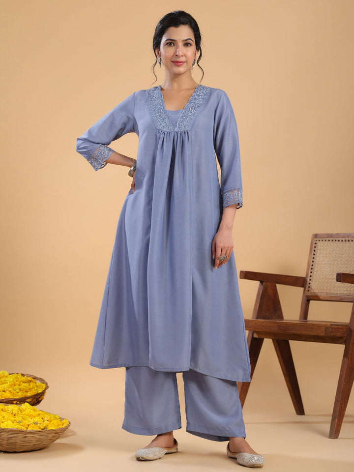 Blue-&-Sage-Muslin-Gathering-2-Piece-Kurta-Set