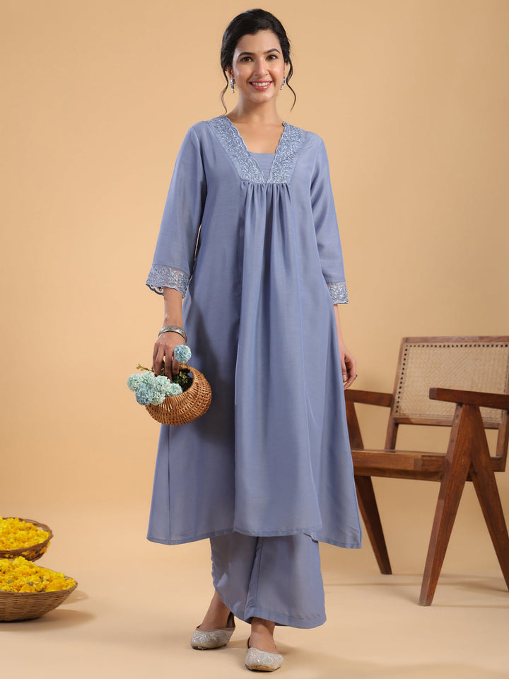 Blue-&-Sage-Muslin-Gathering-2-Piece-Kurta-Set