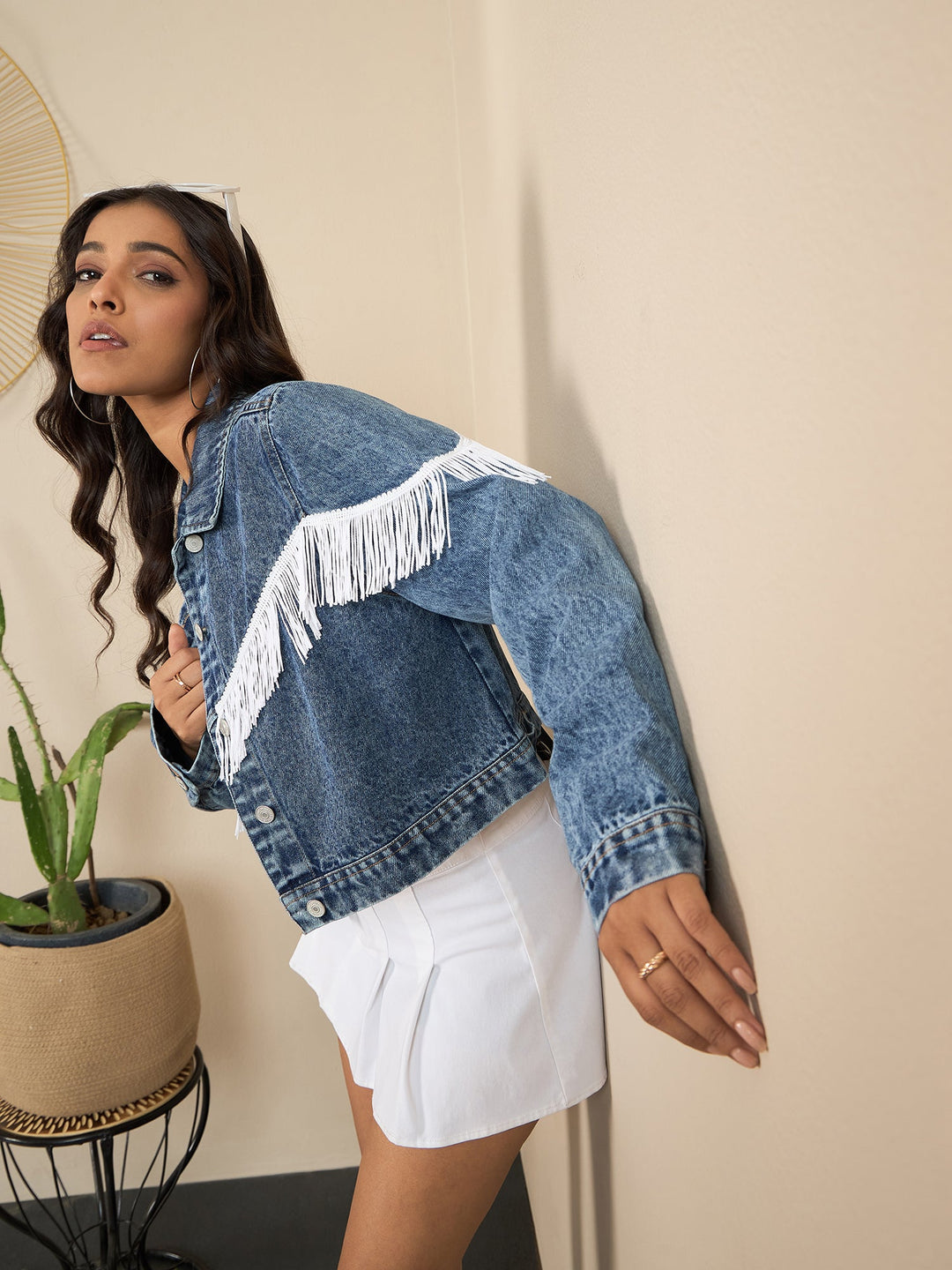 Blue-&-White-Denim-Front-Fringes-Crop-Jacket