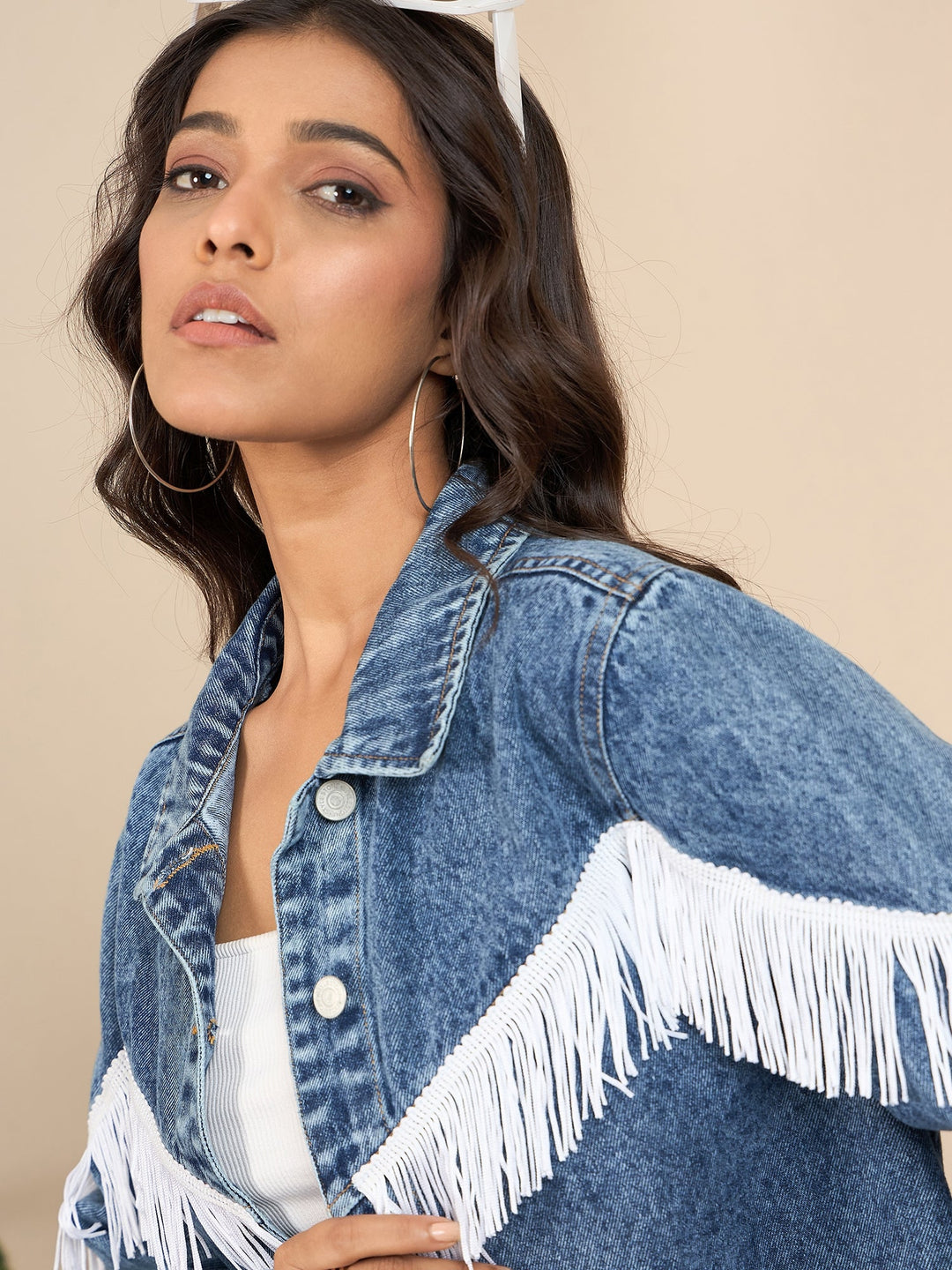 Blue-&-White-Denim-Front-Fringes-Crop-Jacket