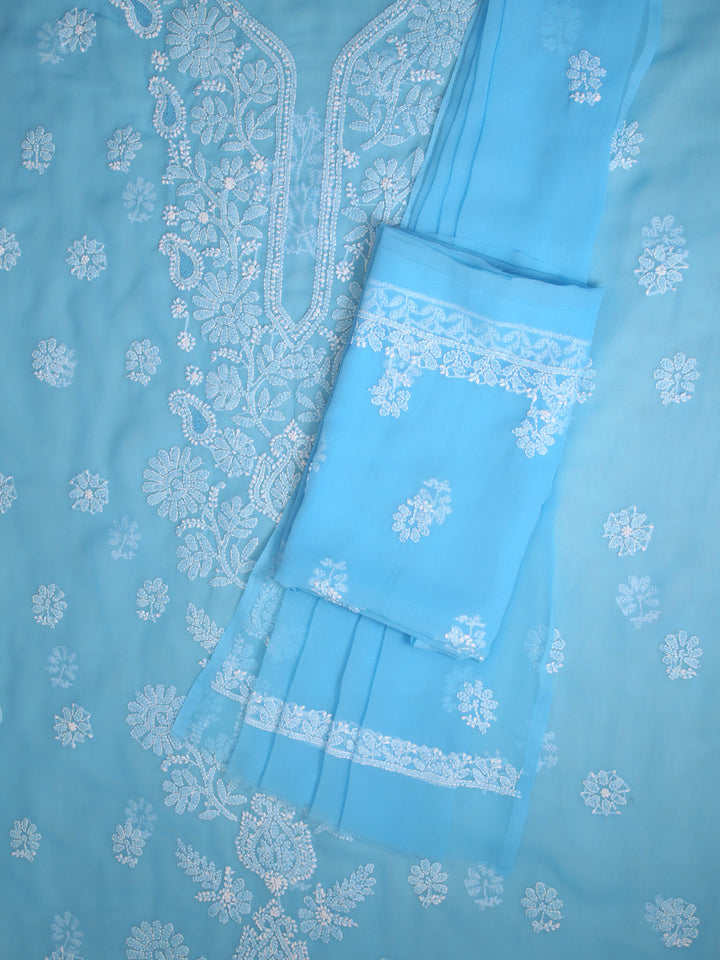 Blue-&-White-Georgette-Chikankari-Dress-Material