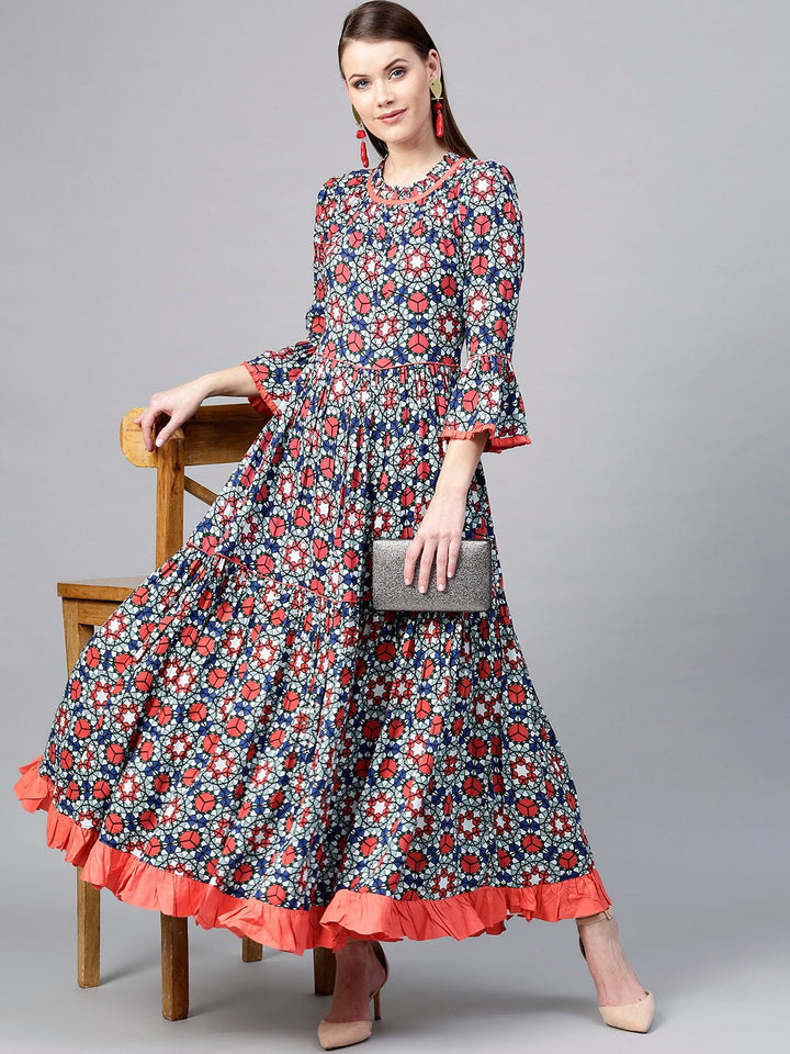 Blue-&-White-Rayon-Printed-Anarkali-Tiered-Kurta