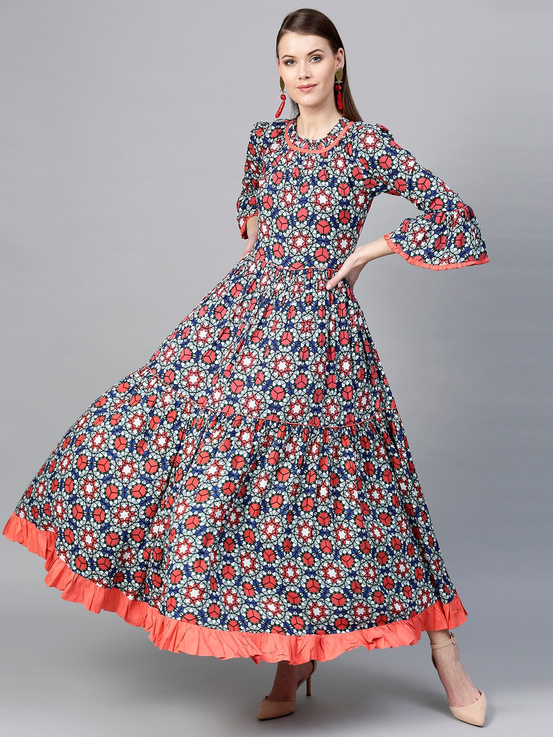 Blue-&-White-Rayon-Printed-Anarkali-Tiered-Kurta