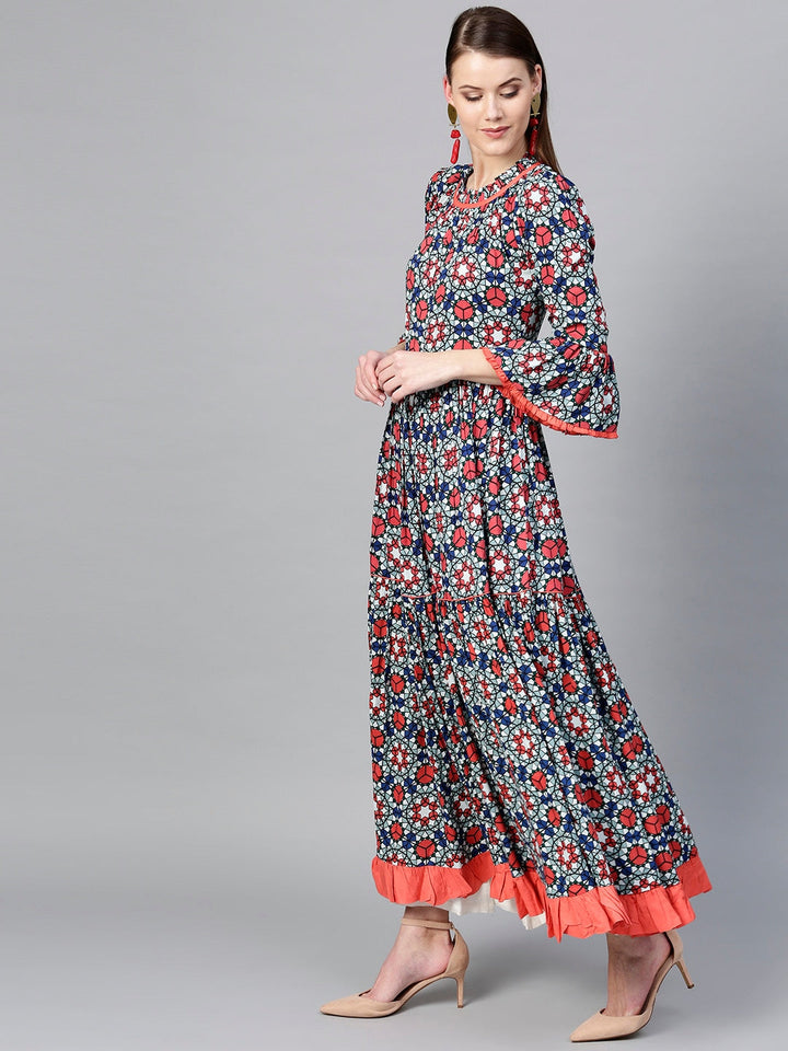 Blue-&-White-Rayon-Printed-Anarkali-Tiered-Kurta