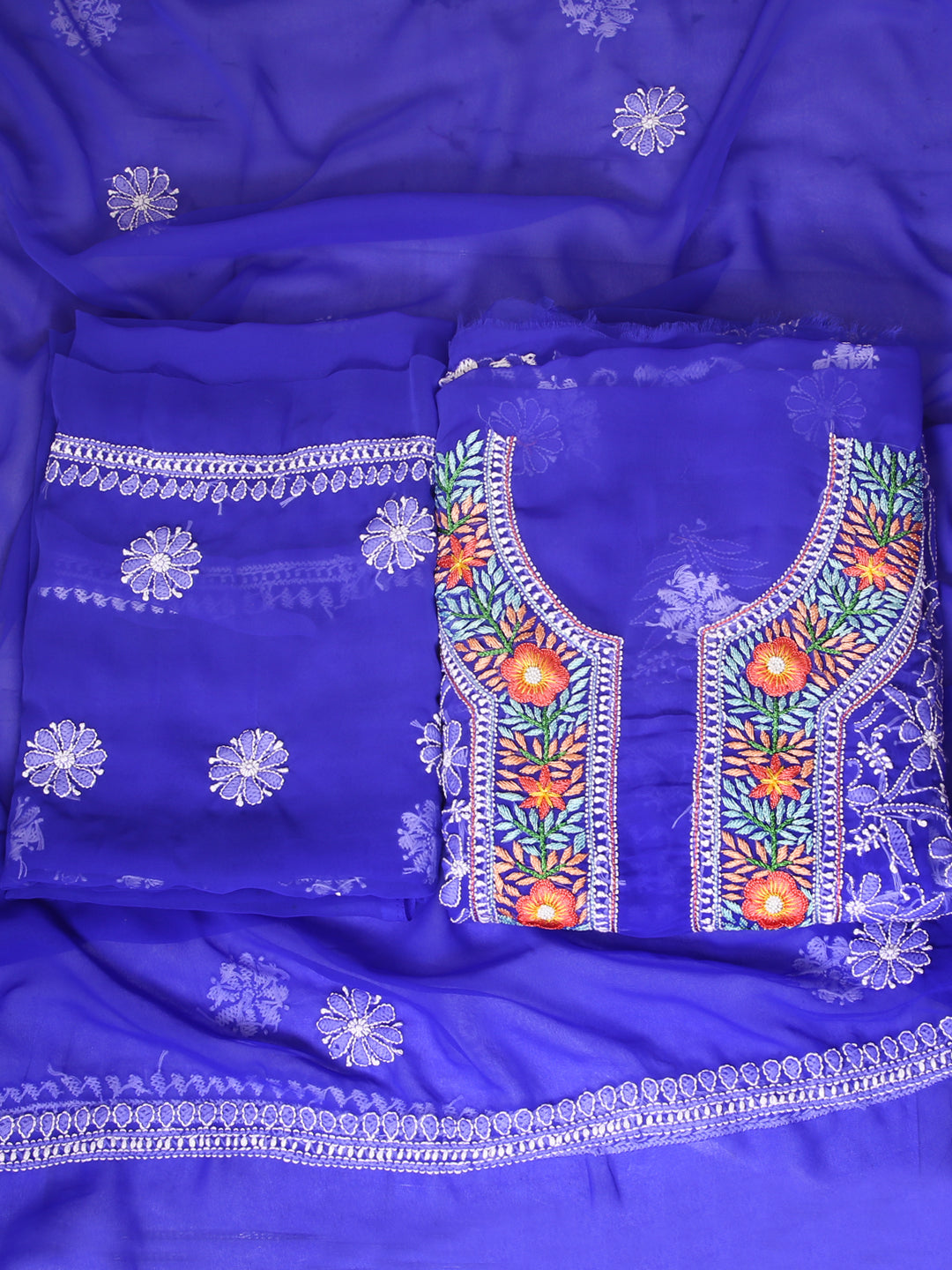 Blue-and-White-Georgette-Chikankari-Parsi-Dress-Material