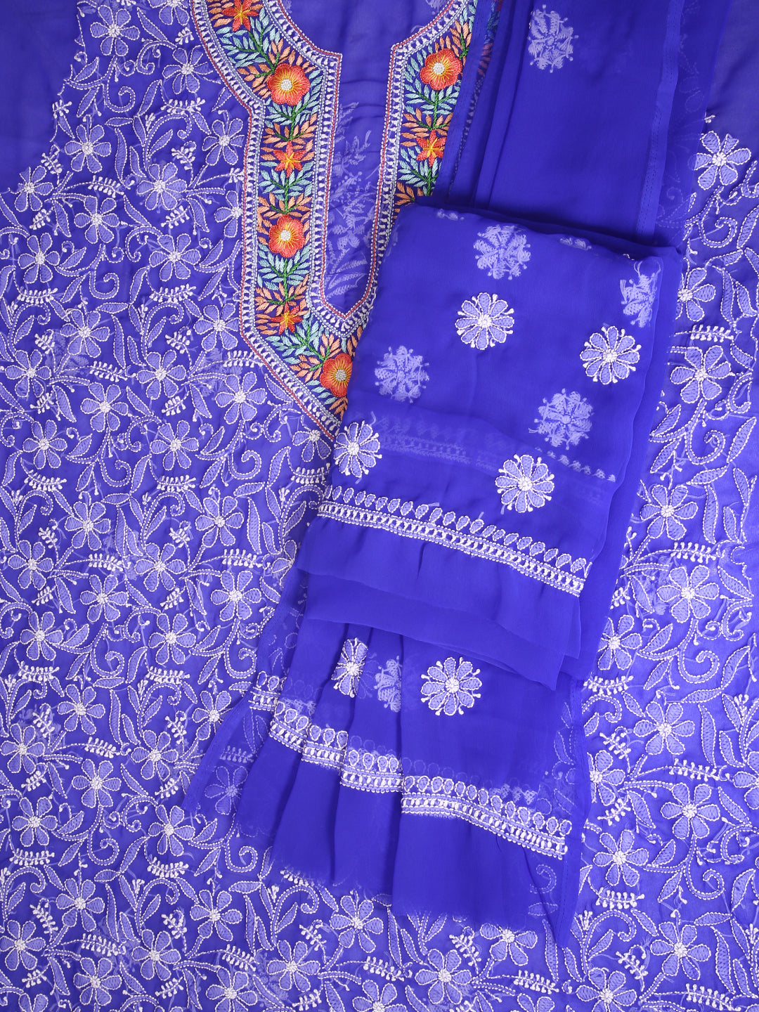 Blue-and-White-Georgette-Chikankari-Parsi-Dress-Material